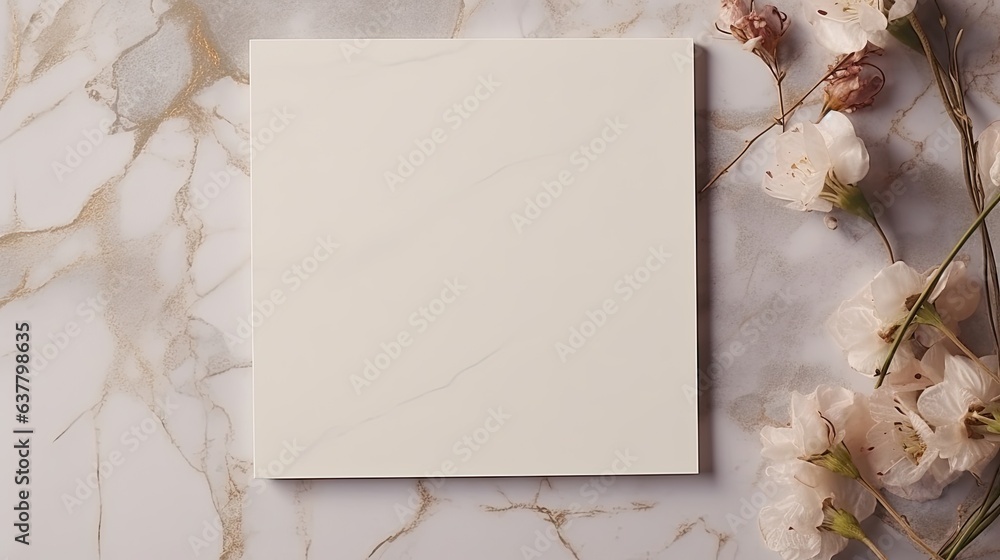 Canvas Prints blank paper sheet card with copy space dry flowers marble stone on neutral wall minimal aesthetic te