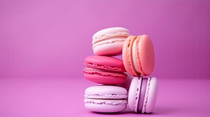 Colorful macaroons on pink background used as a template for holiday invitations anniversaries birthdays and other events. Mockup image