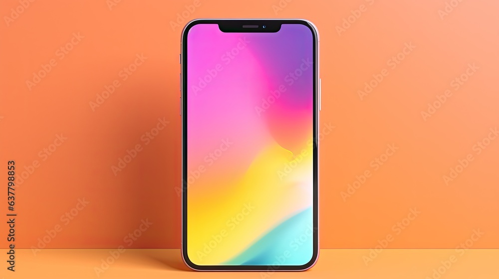 Poster Blank screen smartphone mockup on colorful background with copy space