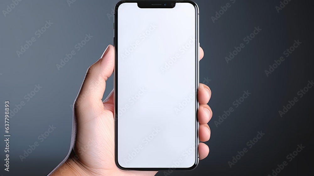Poster blank smartphone mockup with empty screen minimalist design and floating hand