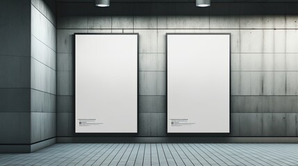 2 empty advertising banners mockup in underground tunnel outdoor media display space lightbox 6 sheet design template