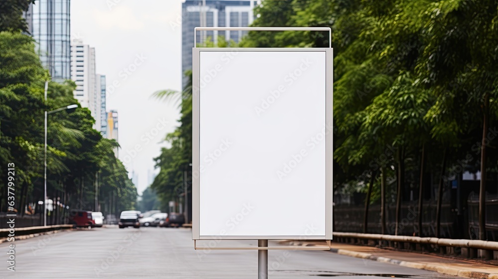 Aufkleber empty street background with a white mockup of a bus stop vertical billboard