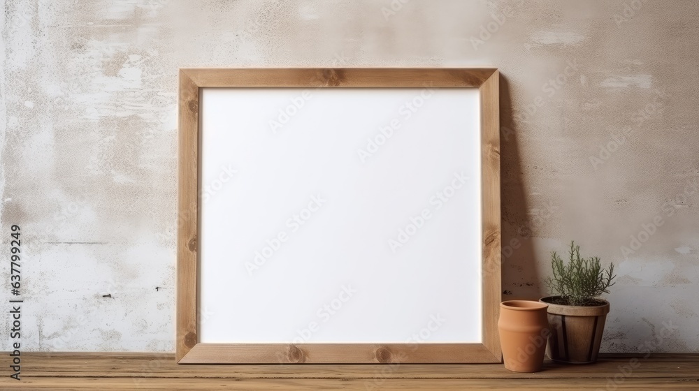 Aufkleber Empty picture frame template for rustic style interior design with poster artwork mock up. Mockup image