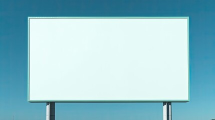 Obraz premium Front view of a white billboard against a blue green background Template for consumerism and advertising with white screen and copy space. Mockup image