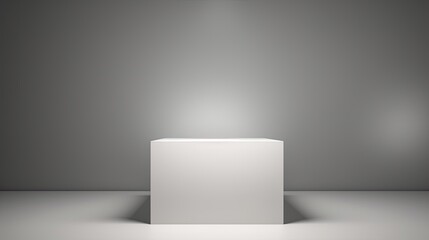 A podium for presenting with a white square and shadow on the wall. Mockup image