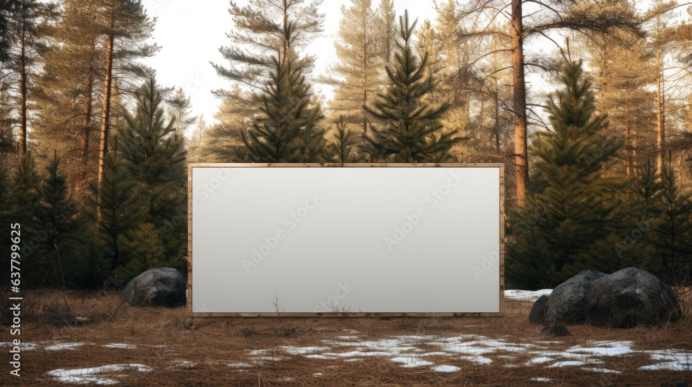 Aufkleber pine trees with blank sign space for text. mockup image