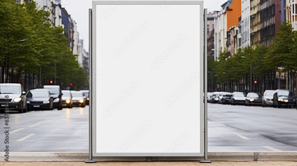 Aufkleber empty street background with a white mockup of a bus stop vertical billboard