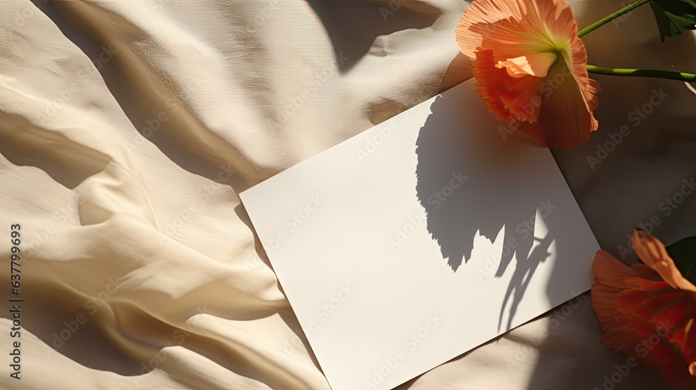 Aufkleber flat lay top view of minimal business brand template featuring blank cards on crumpled golden fabric