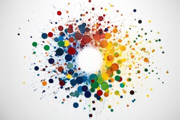 A vibrant and abstract circle of colorful dots on a clean white background