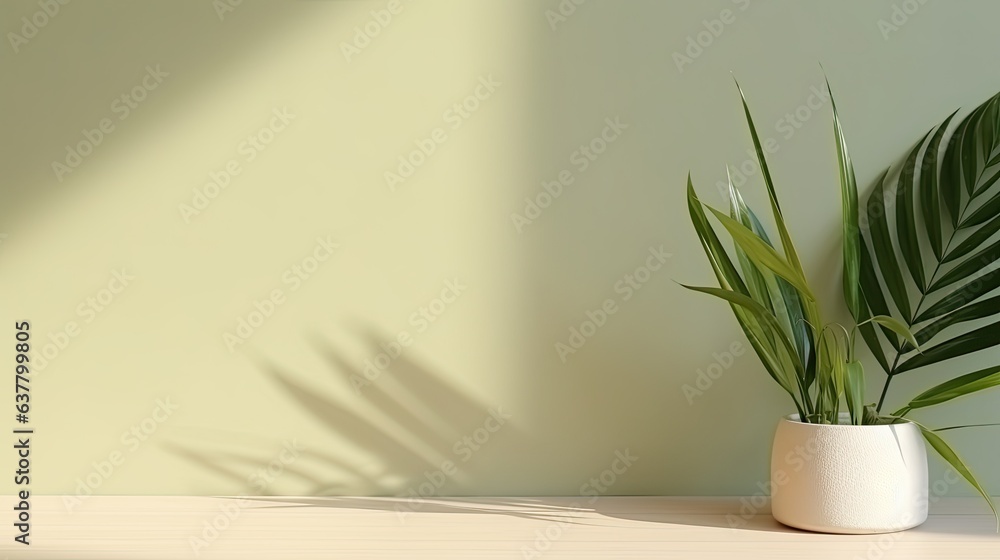 Aufkleber Minimalist botanical backdrop for product display or promotion Neutral tones light and shadow Front view with space for copy or packaging. Mockup image