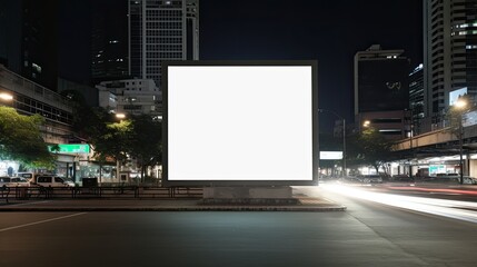 A vacant billboard at night in a Thai city providing room for advertising content. Mockup image