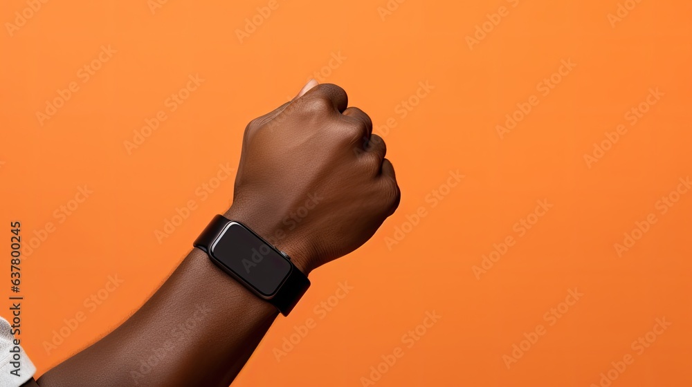 Poster Nice device Unidentifiable man showing new smartwatch. Mockup image