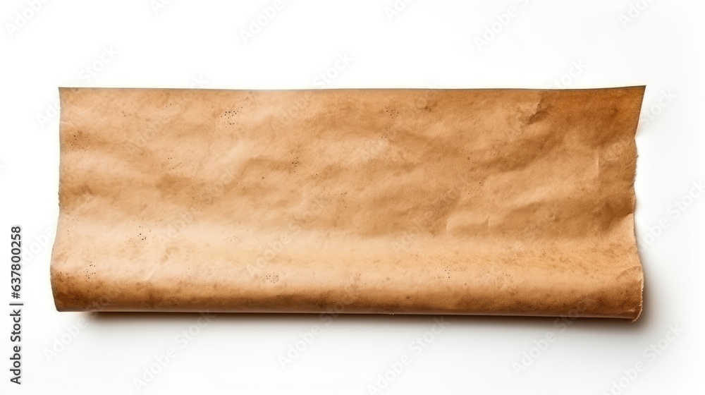 Aufkleber close up of vintage burnt edges kraft paper antique blank cardboard scroll isolated on white backgro