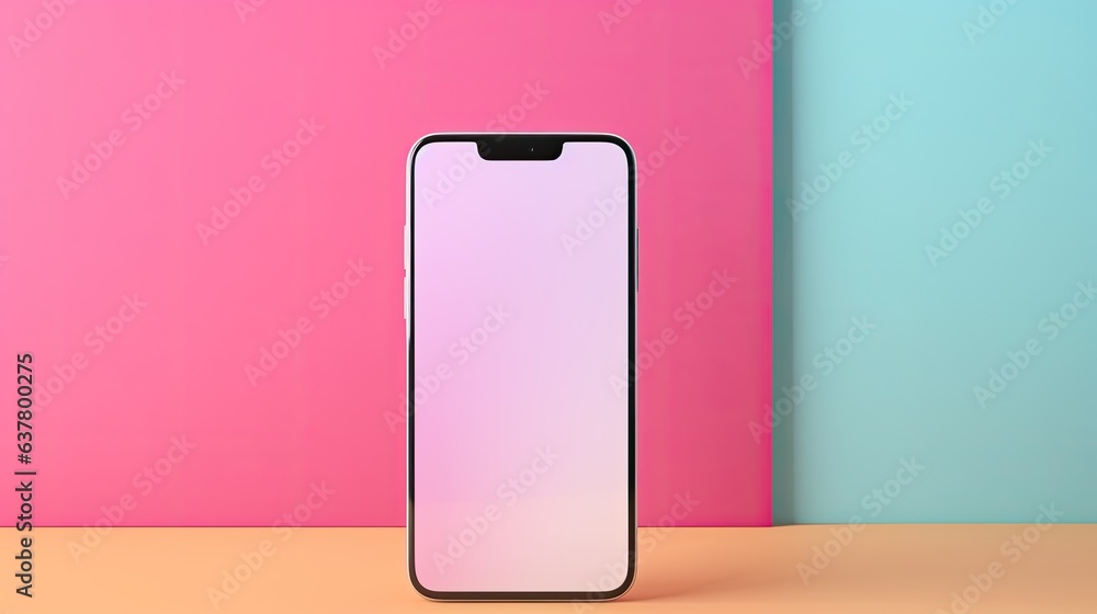 Poster Blank screen mockup of a smartphone on a colorful background with empty space
