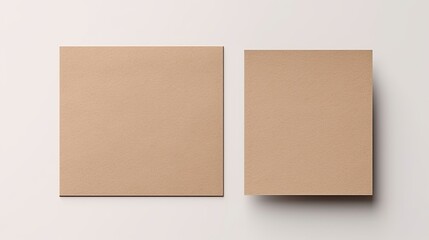 Kraft paper cards and envelopes with copy space on white background Minimalist design. Mockup image