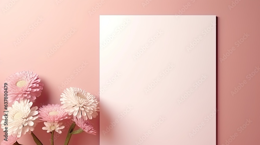 Aufkleber minimal blank card with copy space and gerber flowers on a pink background aesthetically pleasing su