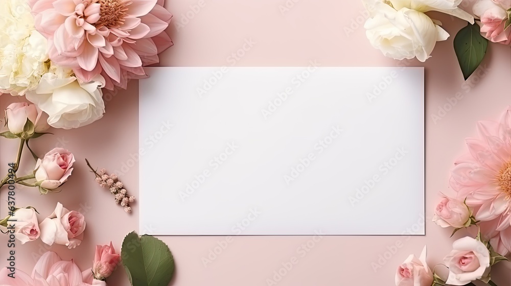 Aufkleber top view of a blank wedding invitation card in an envelope with a holiday event celebration aestheti