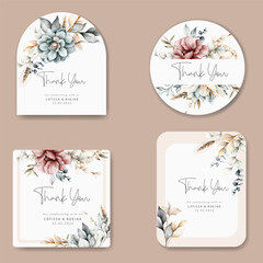 beautiful floral collection label with vintage watercolor flower and leaves