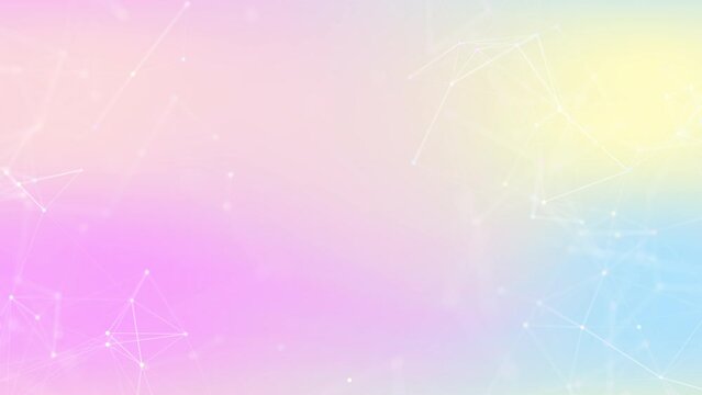 Multicolored beautiful gradient pastel background. White interconnected polygons with a space in the middle.