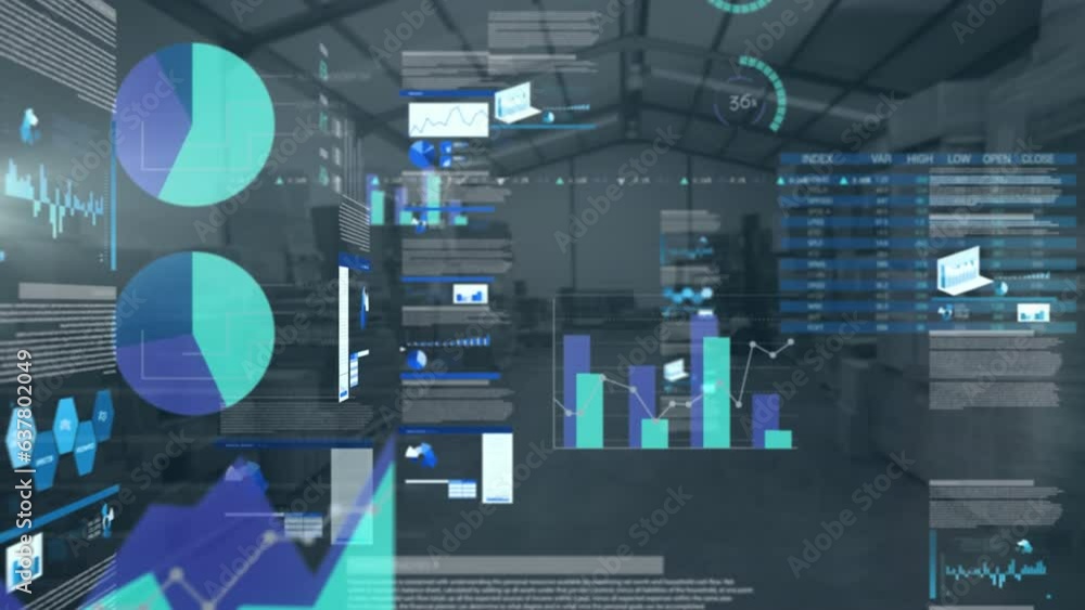 Poster animation of interface with statistical data processing against warehouse