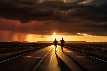 Fototapeta premium Two men during a running workout. Marathon preparation.