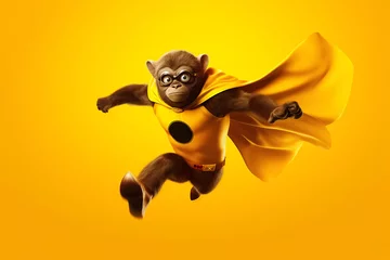 Foto op Plexiglas monkey superhero over yellow background. Generative Ai © Alexandra
