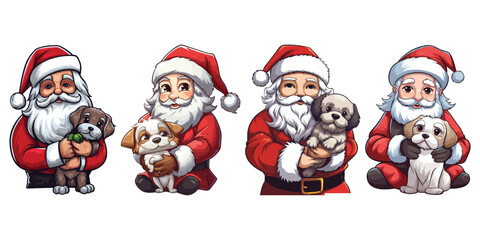 Santa Claus holding a dog on the Christmas holiday collection, vector illustration