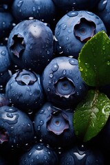 pile of blueberries that are covered with drops of water (Generative AI)