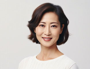 Beautiful and confident Chinese woman in her 40s with short bob hairstyle