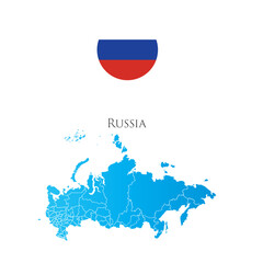 Map of Russia with separate districts with flag aside.