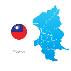Map of Taiwan with separate districts with flag aside.