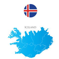 Map of Iceland with separate districts with flag aside.