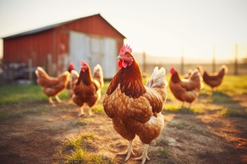 Free range chicken at countryside - obrazy, fototapety, plakaty