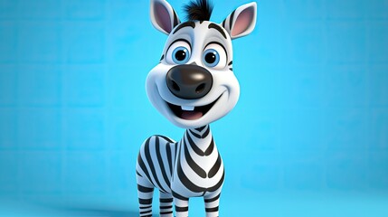 Cute 3D cartoon zebra character.