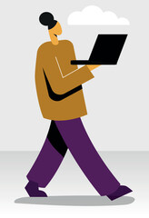 character carrying laptop illustration vector