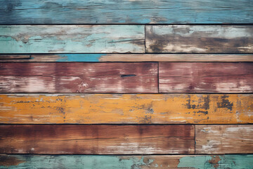 Vintage wooden planks texture with colorful cracked paint