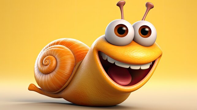 Cute 3D cartoon snail character.