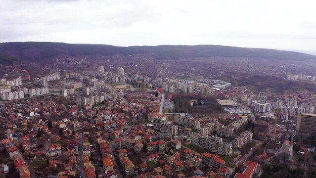 aeriall view of citi of Shumen Bulgaria