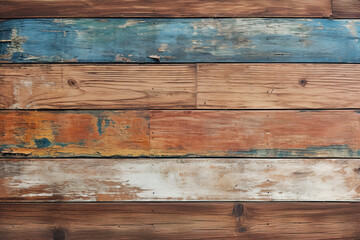 Vintage wooden planks texture with colorful cracked paint