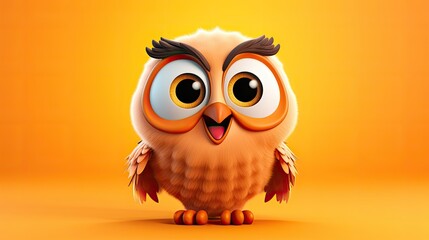 Cute 3D cartoon owl character.