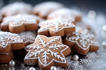 Obraz na płótnie Canvas gingerbread - macro closeup of christmas cookies (Generative AI)