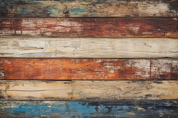 Vintage wooden planks texture with colorful cracked paint