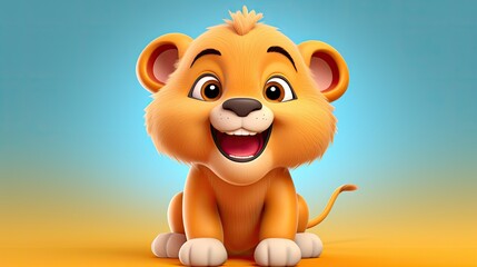 Obraz na płótnie Canvas Cute 3D cartoon lion character.