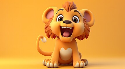 Cute 3D cartoon lion character.