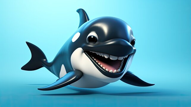 Cute 3D cartoon killer whale character.