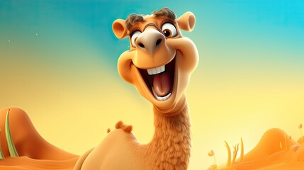Cute 3D cartoon camel character.