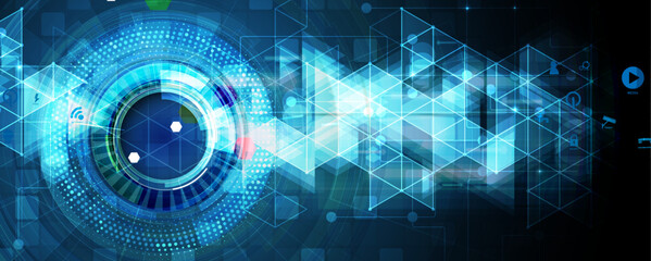 Technology banner design with hexagons abstract background.