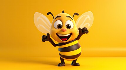 Cute 3D cartoon bee character.