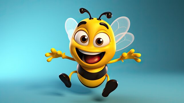 Cute 3D cartoon bee character.