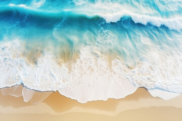 Fototapeta na wymiar Background of clear ocean breaks on the shore. Aerial view